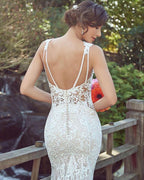 Spaghetti Strap Lace Mermaid Wedding Dress Sleeveless Court Train Gown