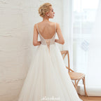 Spaghettiträger Tiefer V-Ausschnitt Brautkleid Tiefer Rücken Champagner Brautkleid