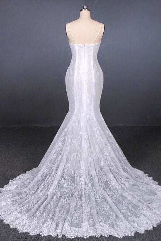 Spaghetti Straps Pretty Mermaid with Appliques Lace Beach Elegant Wedding Dresses