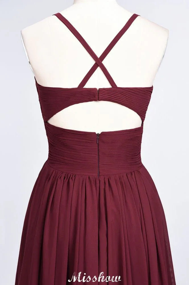 Spaghetti-Straps V-Neck Sleeveless Floor-Length Bridesmaid Dress