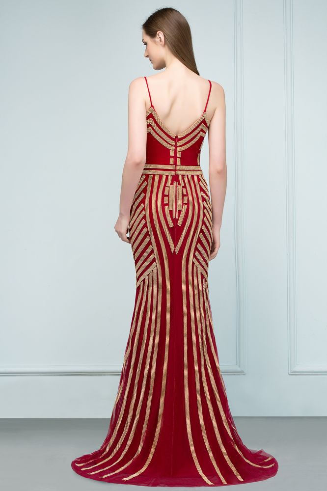 Vestidos de fiesta de tul con cuentas, corte sirena, escote en V y longitud hasta el suelo