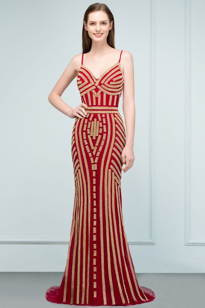 Vestidos de fiesta de tul con cuentas, corte sirena, escote en V y longitud hasta el suelo