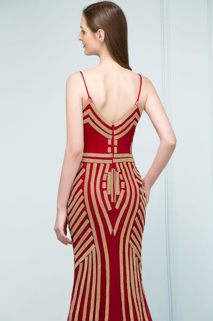 Vestidos de fiesta de tul con cuentas, corte sirena, escote en V y longitud hasta el suelo