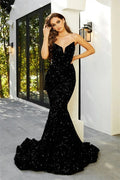 Robes longues de bal sirène noire scintillante à décolleté cœur Robes de soirée pailletées