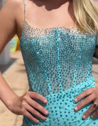 Beaded Corset Spaghetti Straps Tight Homecoming Dress