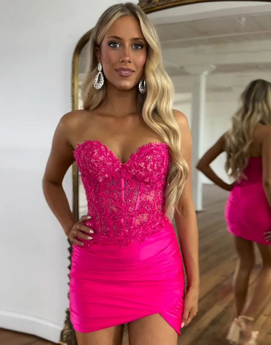 Lilac Beaded Appliques Tight Homecoming Dress