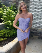 Lilac Beaded Appliques Tight Homecoming Dress