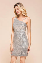 Sparkly Short Slim Cocktail Party Dress Sexy One Shoulder Mini Prom Dress