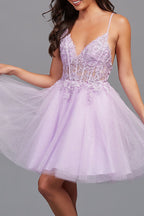 A-Line Backless Tulle Appliqued Homecoming Dress