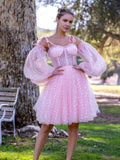 Abito in tulle con corsetto e cuori scintillanti, lunghezza sopra il ginocchio