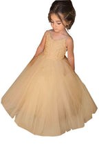 Lace Ball Gown Flower Girls Dress With Square Neckline Sleeveless