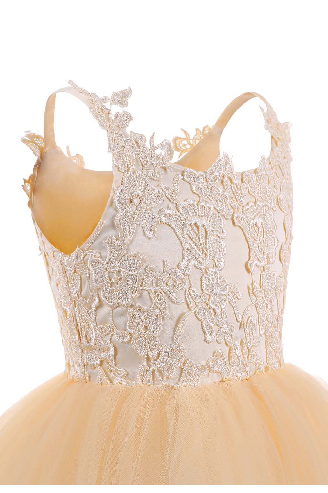 Lace Ball Gown Flower Girls Dress With Square Neckline Sleeveless