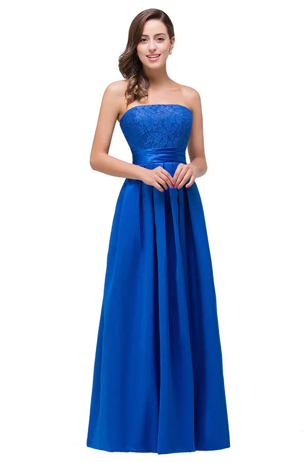 Vestidos de Dama de Honra sem Alças, Corte em A, com Atacadores, Comprimento até ao Chão, com Apliques