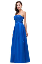 Vestidos de Dama de Honra sem Alças, Corte em A, com Atacadores, Comprimento até ao Chão, com Apliques