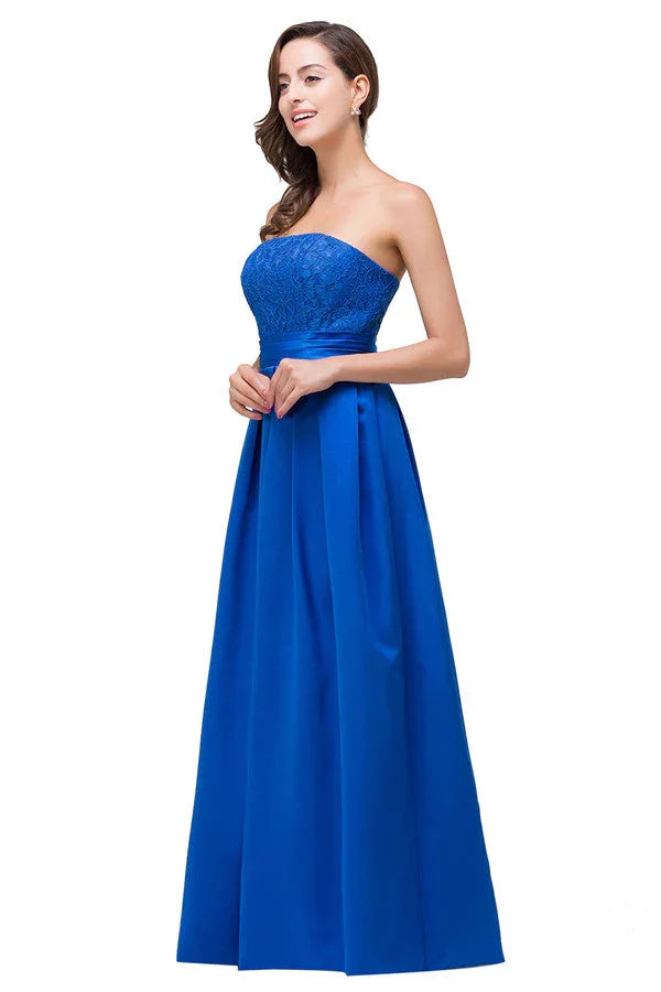 Vestidos de Dama de Honra sem Alças, Corte em A, com Atacadores, Comprimento até ao Chão, com Apliques