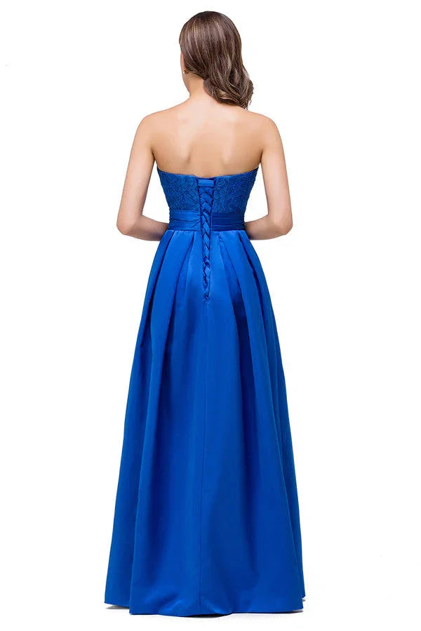 Vestidos de Dama de Honra sem Alças, Corte em A, com Atacadores, Comprimento até ao Chão, com Apliques