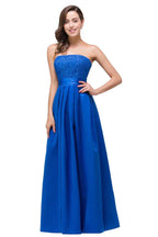 Vestidos de Dama de Honra sem Alças, Corte em A, com Atacadores, Comprimento até ao Chão, com Apliques