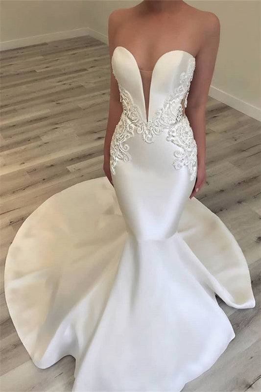 Robe de mariée sans bretelles avec appliques Nouvelle arrivée Robes sirène pour les mariages