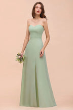 Abito da damigella d'onore elegante lungo in chiffon senza spalline