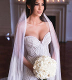 Strapless Sweetheart Beads Mermaid Wedding Dress Appliques Tulle Bridal Wears