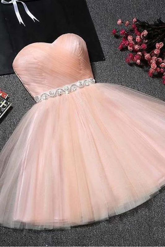 Trägerloses Sweetheart Neck Homecoming Kleid Blush Pink Kurze Ballkleider
