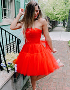 A line Strapless Tulle Homecoming Dress