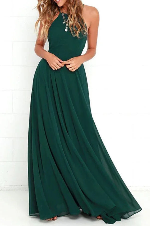 Vestido Comprido Verde Escuro para Damas de Honra com Alças Cruzadas nas Costas BD076