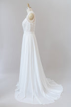 Abito da sposa bohemien a linea ad A con spalline e pizzo