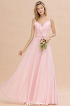 Abito da sera in chiffon rosa caramella con spalline, schiena scoperta, per damigella d'onore