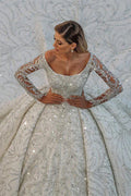 Atemberaubendes Luxus-Ballkleid mit langen Ärmeln, Brautkleid 