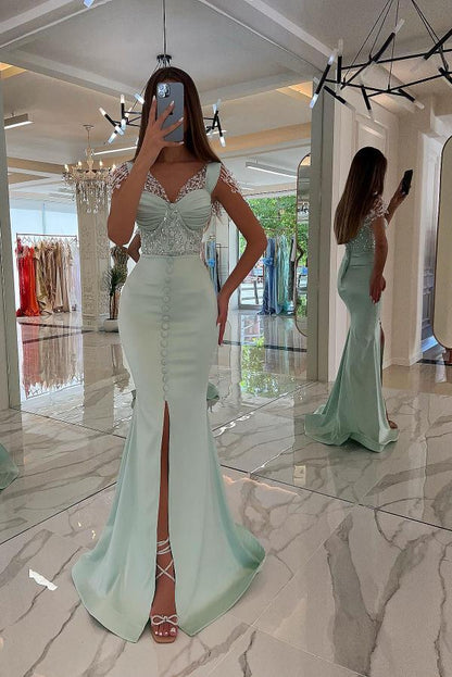 Atemberaubendes langes Meerjungfrau-Ballkleid aus Satin mit Pailletten und Herzausschnitt und Schlitz