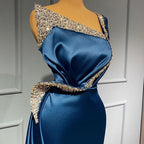 Vestido de Festa Longo Deslumbrante de Cetim Esticado com Um Ombro Só e Cauda de Sereia