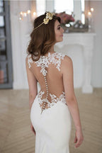 Stunning Mermaid Sleeveless Lace Wedding Dress Zipper Button