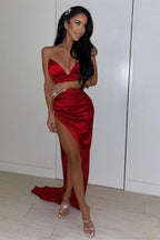 Stunning Sexy Satin Mermaid Evening Dress with Side Slit