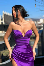 Stunning Sexy Satin V-neck Mermaid Evening Dress With Side Slit