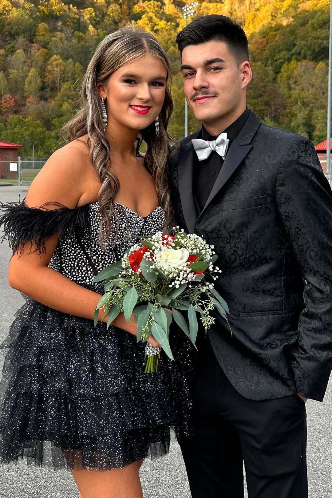 Delia | A-Linien-Schulterfreies Homecoming-Kleid mit Perlenbesatz