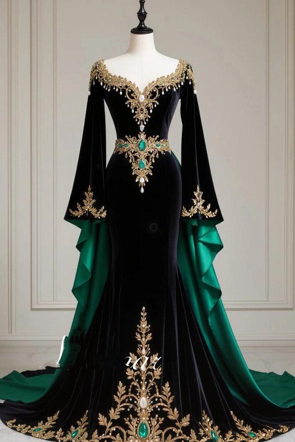 Black Mermaid Prom Dress With Sweetheart Neckline Appliques And Detachable Train