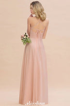 Vestido de Dama de Honra Elegante com Alças de Chiffon, Sem Mangas, Comprimento Até ao Chão, Corte em A e Folhos