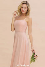 Vestido de Dama de Honra Elegante com Alças de Chiffon, Sem Mangas, Comprimento Até ao Chão, Corte em A e Folhos