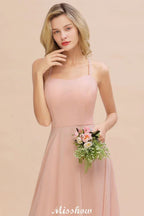Vestido de Dama de Honra Elegante com Alças de Chiffon, Sem Mangas, Comprimento Até ao Chão, Corte em A e Folhos