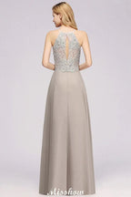 Robe de soirée sans manches élégante avec appliques florales, ligne A, en mousseline argentée, longue robe de demoiselle d'honneur