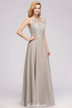Robe de soirée sans manches élégante avec appliques florales, ligne A, en mousseline argentée, longue robe de demoiselle d'honneur