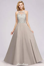 Robe de soirée sans manches élégante avec appliques florales, ligne A, en mousseline argentée, longue robe de demoiselle d'honneur