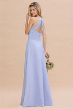 Vestido elegante de dama de honor sin mangas, con escote en V halter, largo hasta el suelo y corte en línea A