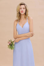 Vestido elegante de dama de honor sin mangas, con escote en V halter, largo hasta el suelo y corte en línea A