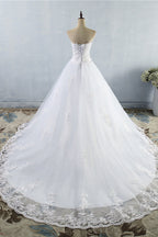 Sweetheart Neck Strapless A Line Wedding Dress With Lace Up Back Appliques