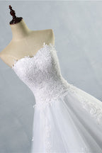 Sweetheart Neck Strapless A Line Wedding Dress With Lace Up Back Appliques