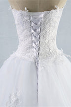 Sweetheart Neck Strapless A Line Wedding Dress With Lace Up Back Appliques