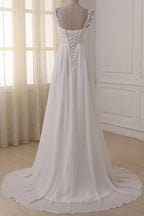 V Neck Chiffon A Line Wedding Dress With Appliques White Bridal Gown