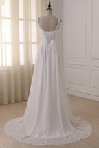 V Neck Chiffon A Line Wedding Dress With Appliques White Bridal Gown